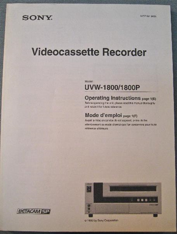 Afbeelding van Sony UVW-1800/1800P Operation Instructions