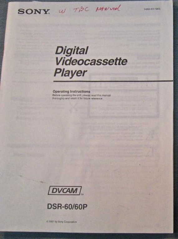 Afbeelding van Sony DSR-60/60P Operation Instructions Manual with TBC/r220 Instruction Manual