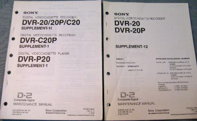 Image sur Sony DVR-20/20P/C20 Supplement-11 and Supplement 12. DVR-C20P Supplement-1, DVR-P20 Supplement-1 Maintenance Manual