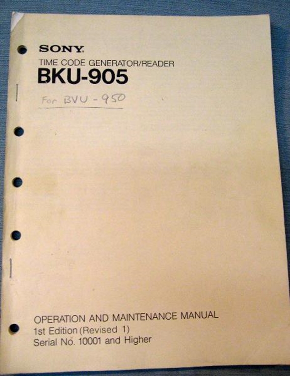 Afbeelding van Sony BKU-905 Operation and Maintenance Manual 1st Edition (Revised 1)