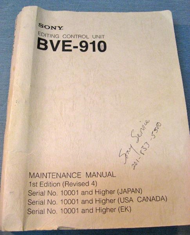 Afbeelding van Sony BVE-910 Maintenance Manual 1st Edition (Revised 4)