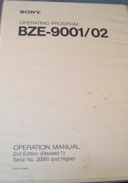 Afbeelding van Sony BZE-9001/02 Operation Manual 2nd Edition (Revised 1)