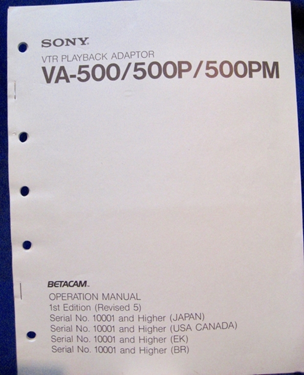 Afbeelding van Sony VA-500 Maintenance Manual 1st Edition (Revised 5)