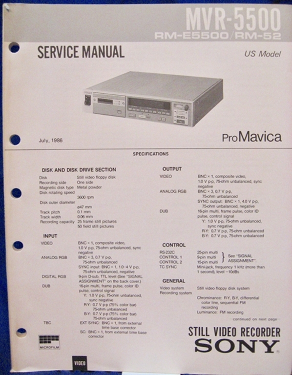 Afbeelding van Sony MVR-5500 Service Manual