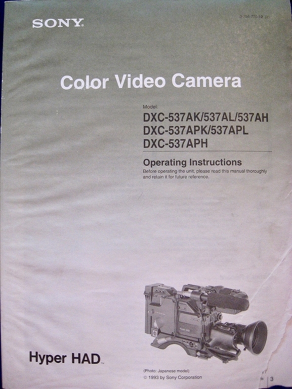 Afbeelding van Sony DXC-537 Operating Instructions