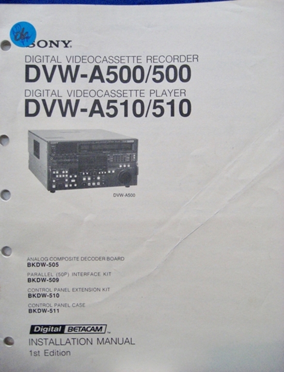 Afbeelding van Sony DVW-A500/500 DVW-A510/510 Installation Manual 1st Edition