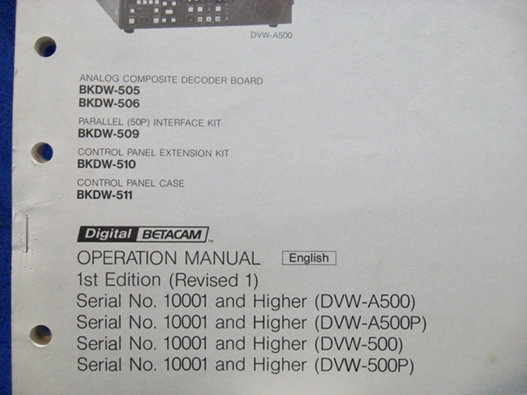 Afbeelding van Sony DVW-A500/500/A500P/500P Operation Manual 1st Edition (Revised 1)