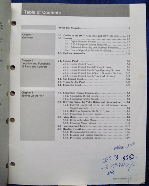 Afbeelding van Sony DVW-A500/500/A500P/500P Operation Manual 1st Edition (Revised 1)
