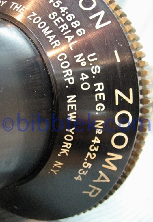 Picture of Zoomar Television Lens, by Dr. Frank Back, serial number 40.